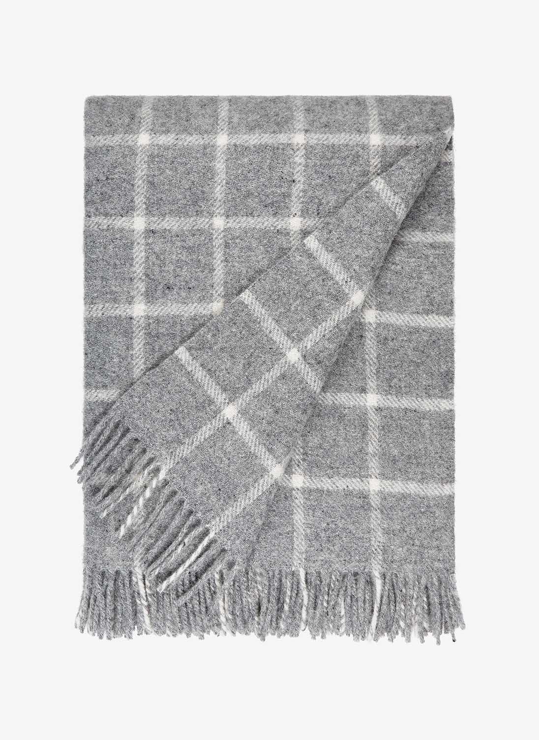 Pure Wool Block Check Rug Silver