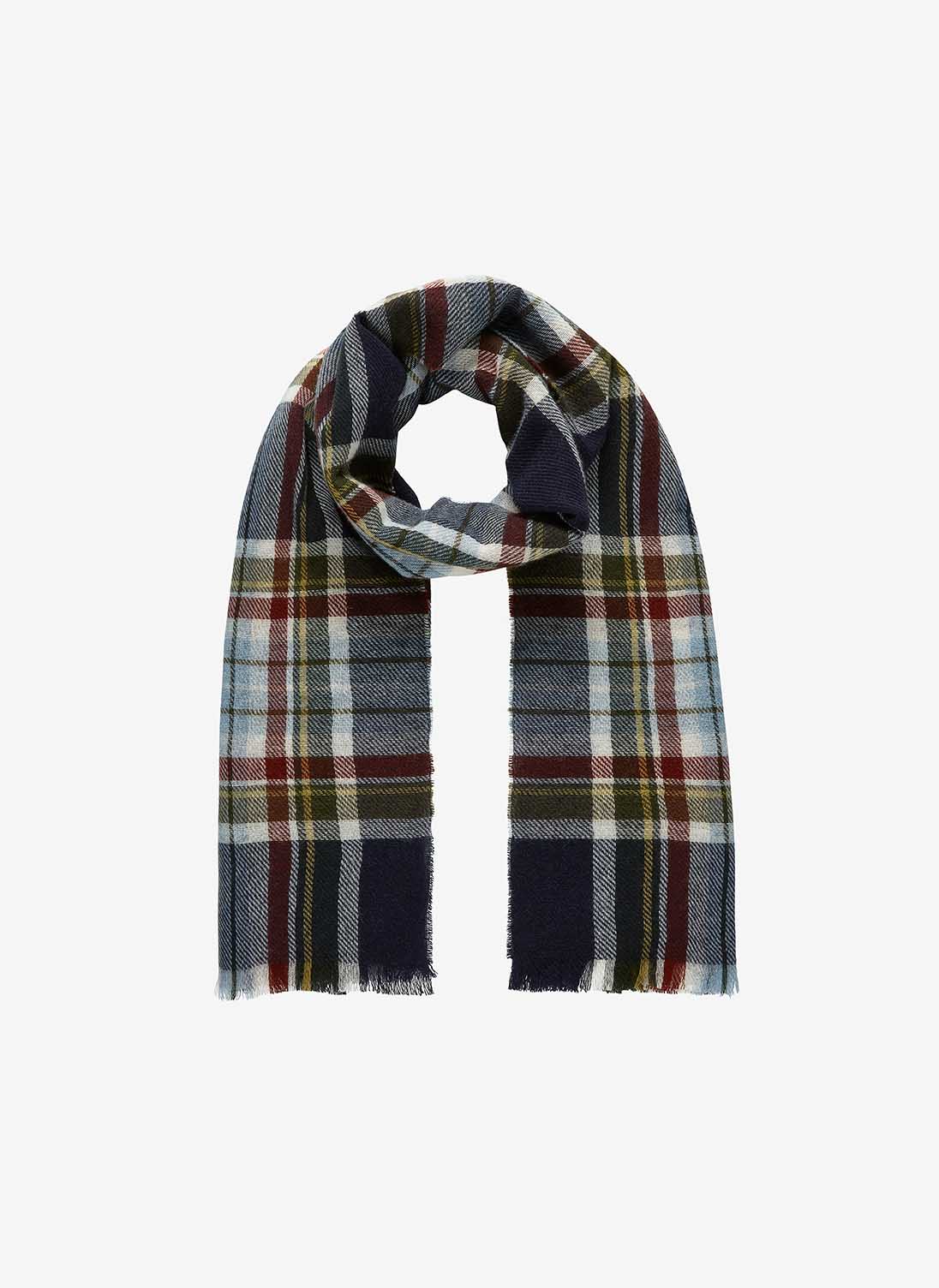 Cashmere Plaid Stole Navy & Seaweed