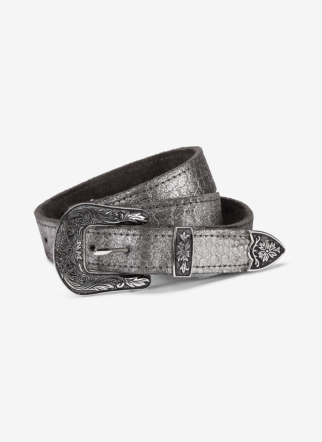 Metallic Leather Belt Silver