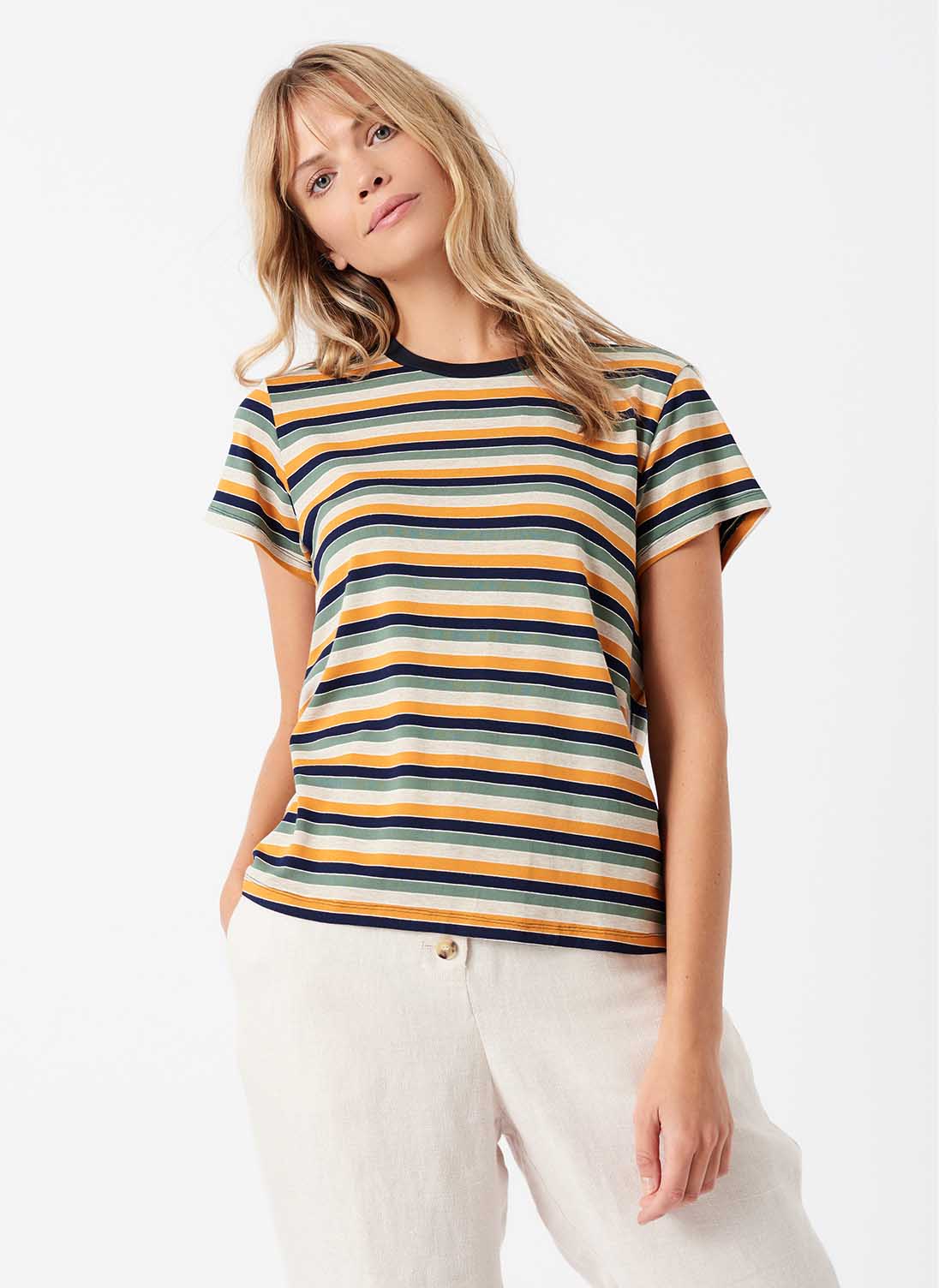Stripe Jersey T-Shirt Oatmeal & sage