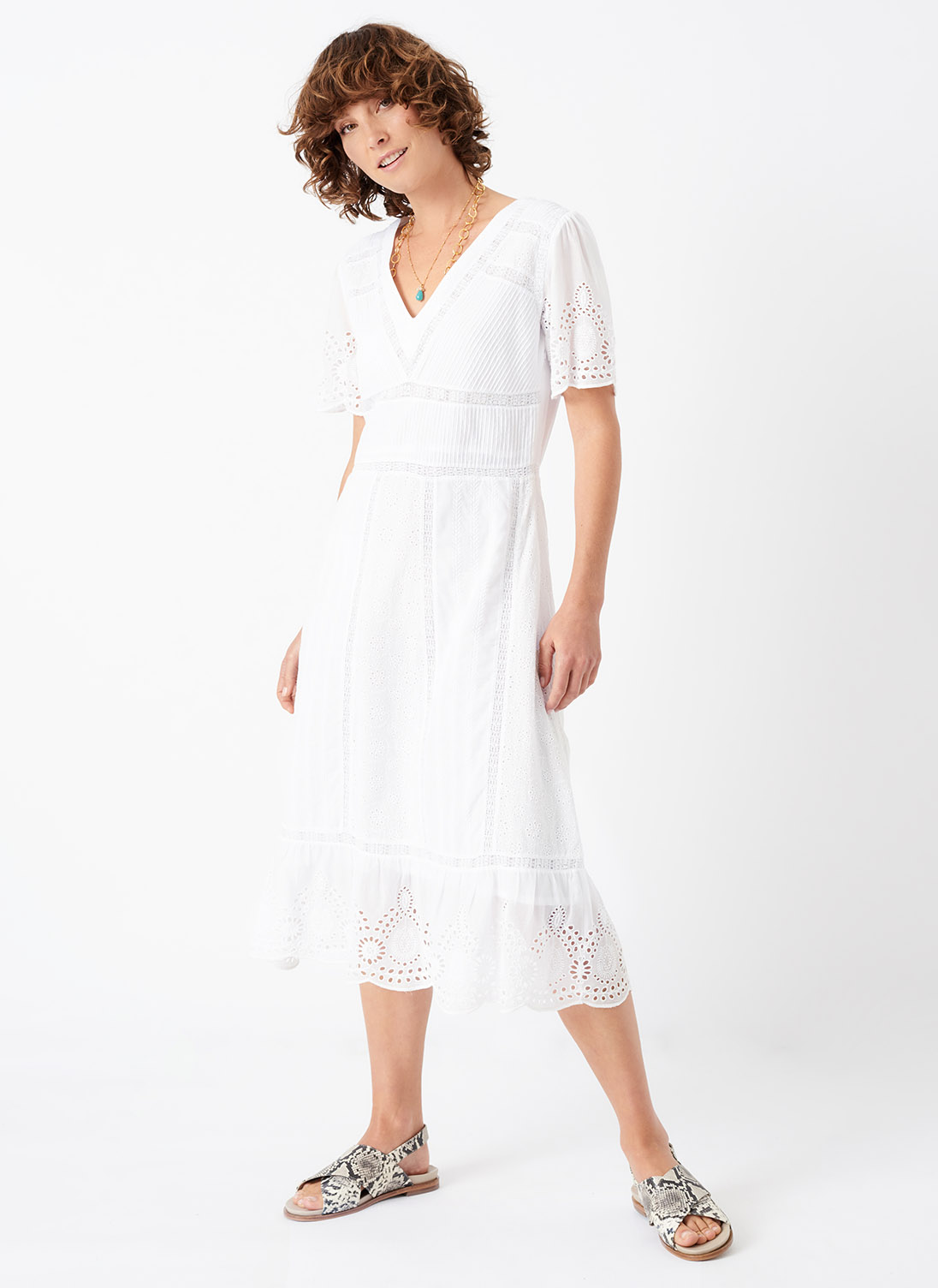 Cotton Lace & Pintuck Dress White