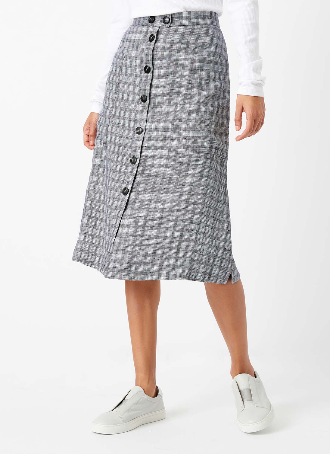 Monochrome Check Linen Skirt Swan & carbon