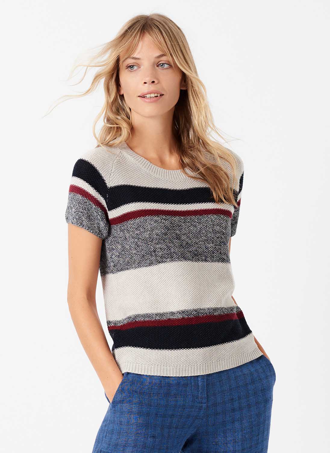 Cotton Knit Textured Stripe T-Shirt Driftwood