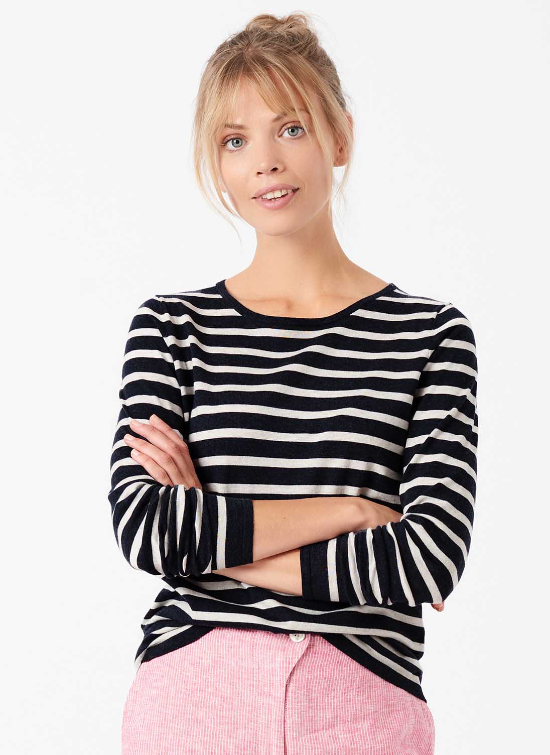 Cotton Knit Stripe T-Shirt Shale