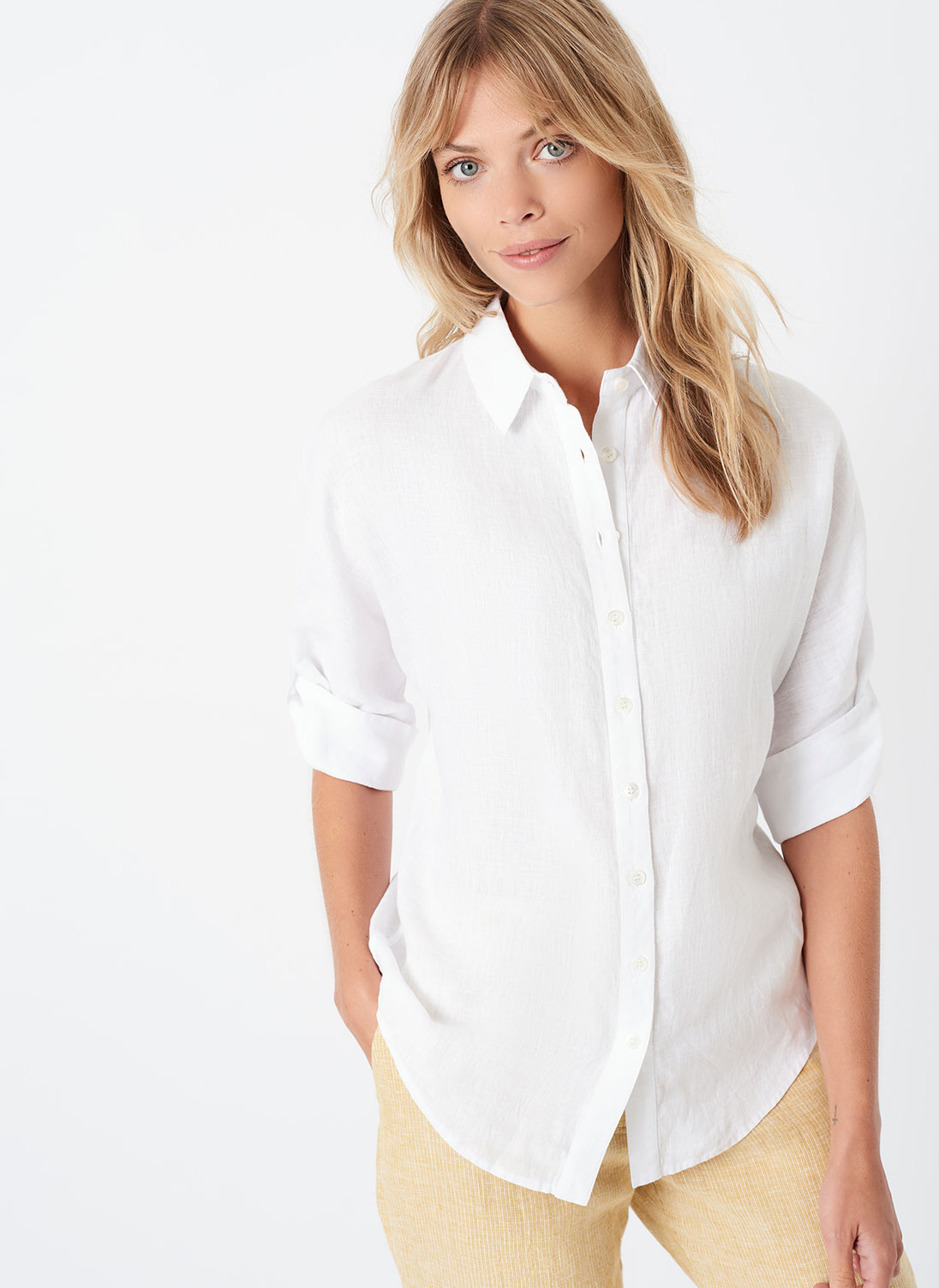 Batwing Linen Shirt White