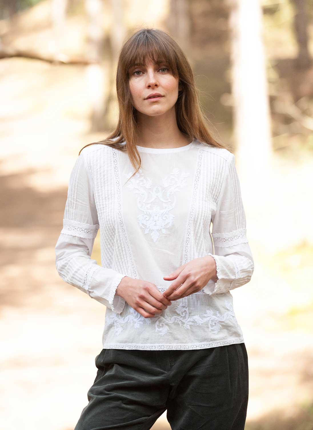Lace & Embroidered Cotton Blouse White