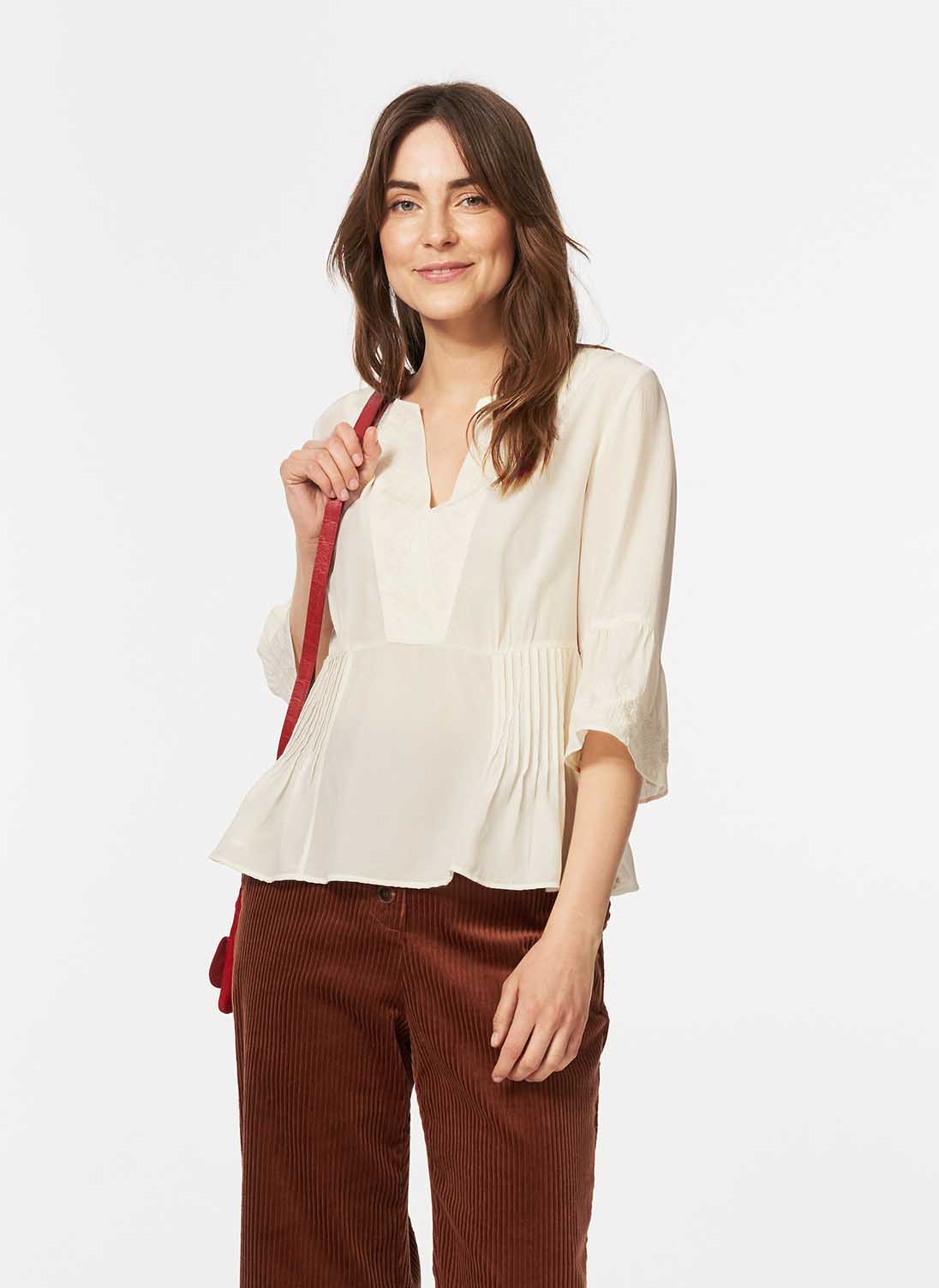 Embroidered Silk Blouse Ivory