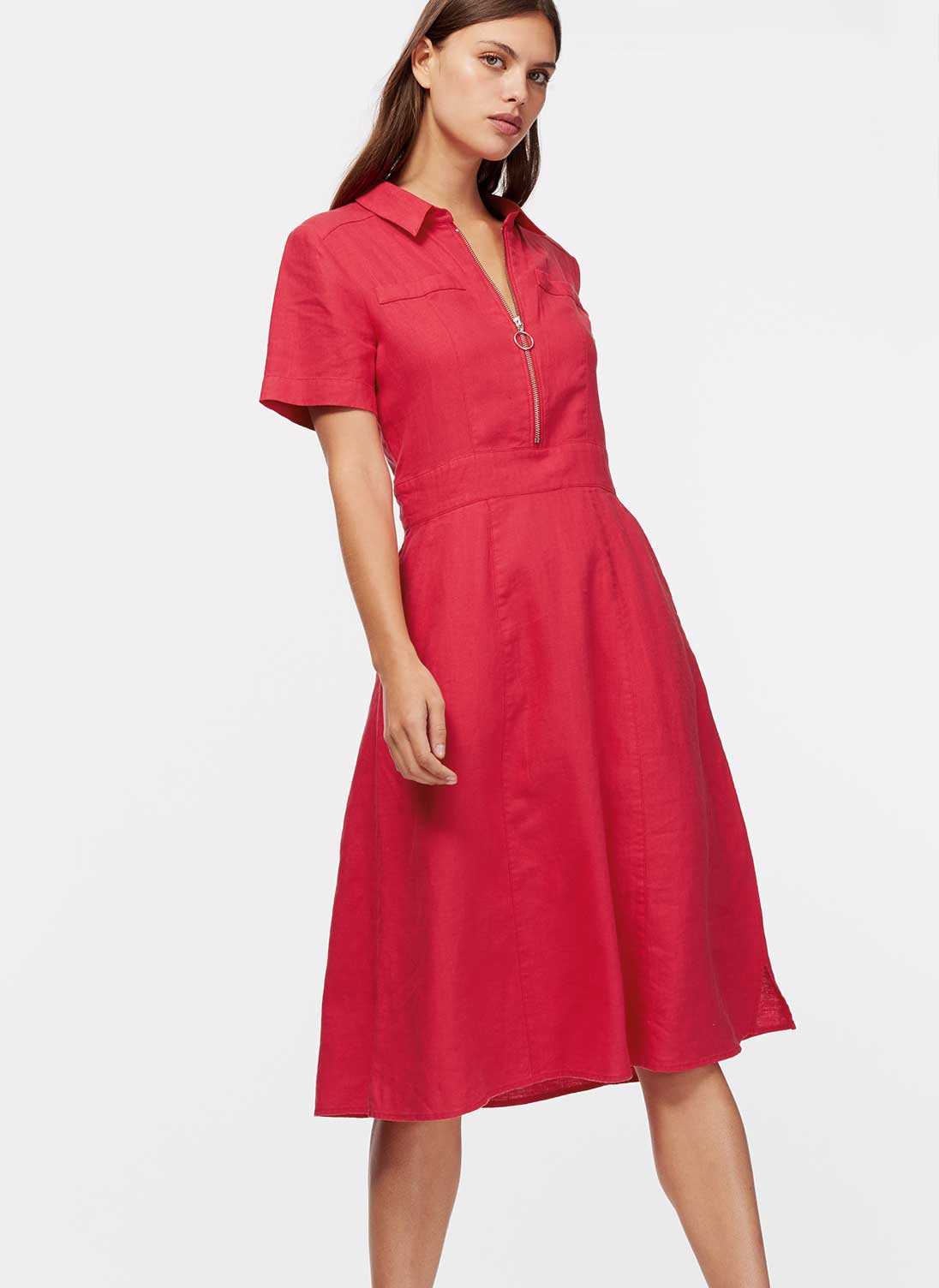 Linen Zip Front Tennis Dress Crimson