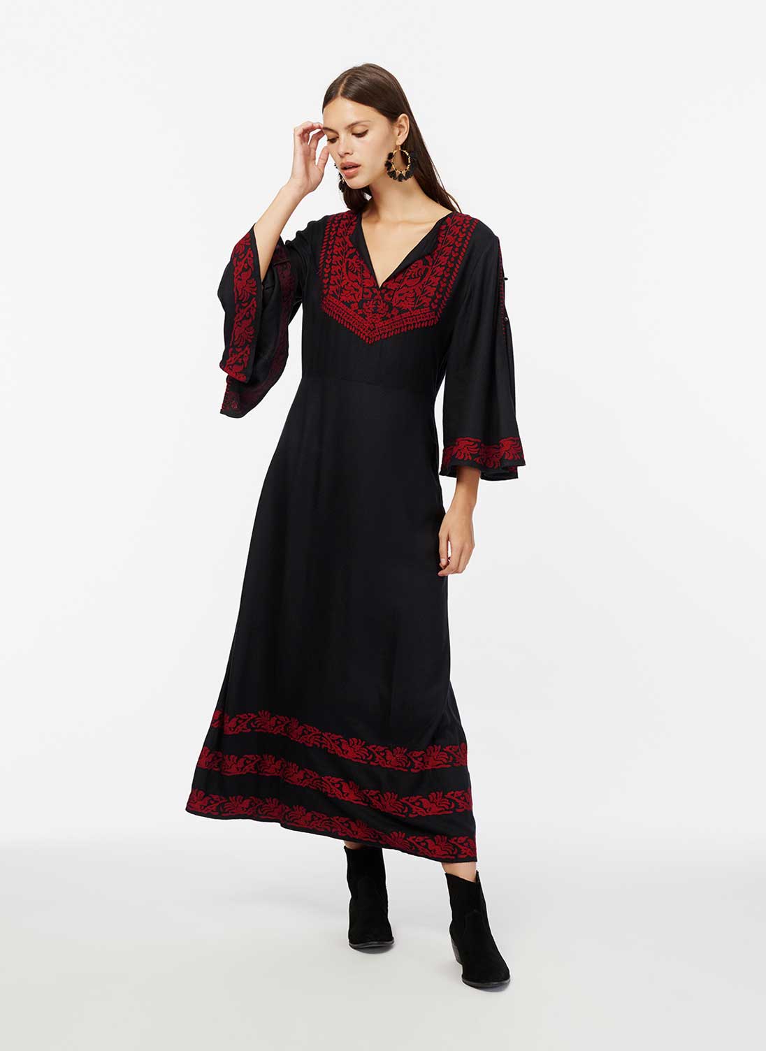 Embroidered Kaftan Dress Black