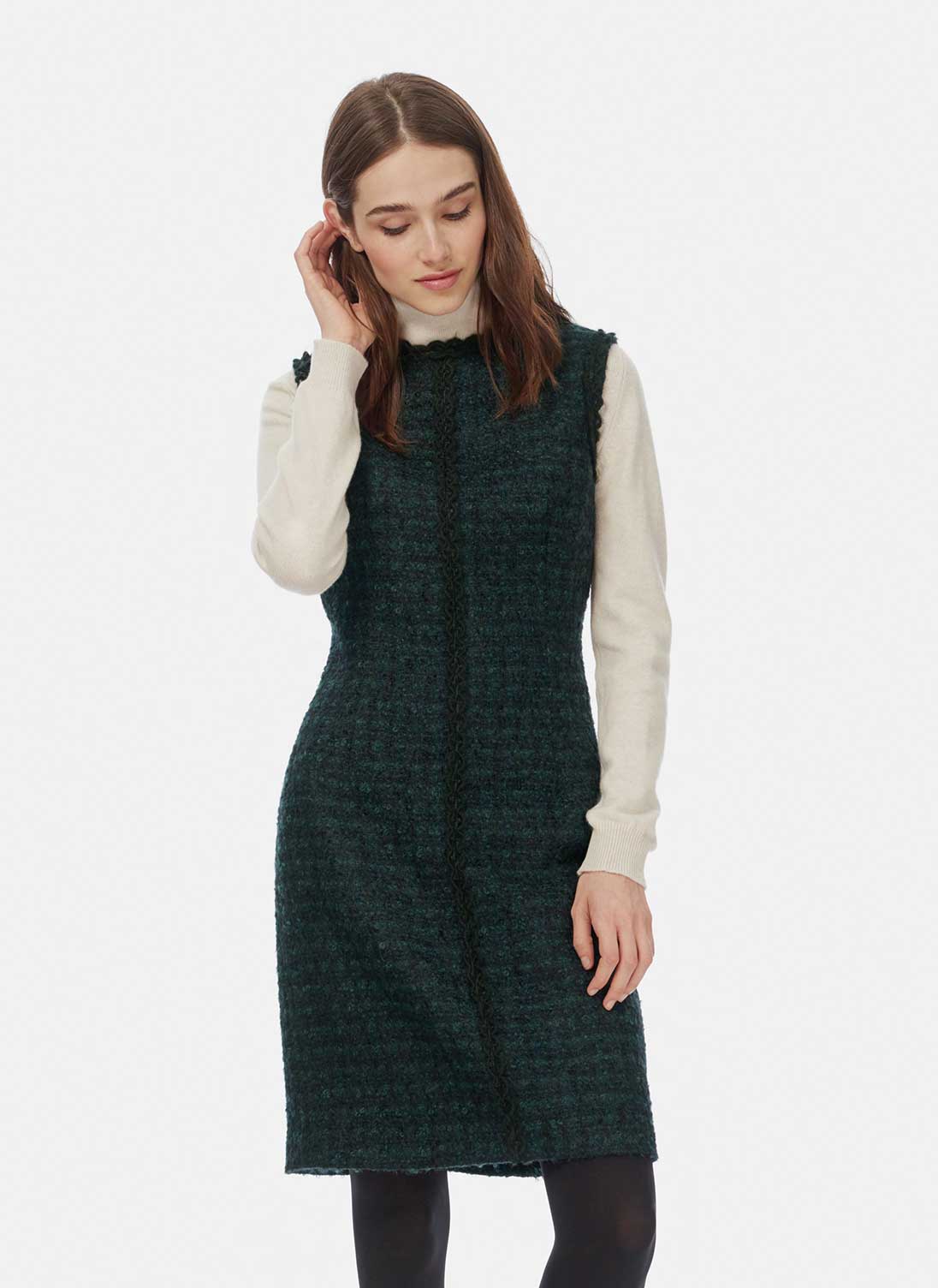 Boucle Tweed Shift  Pinafore Prussian