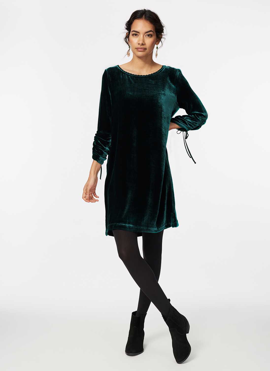 Silk Velvet Tunic Dress Teal