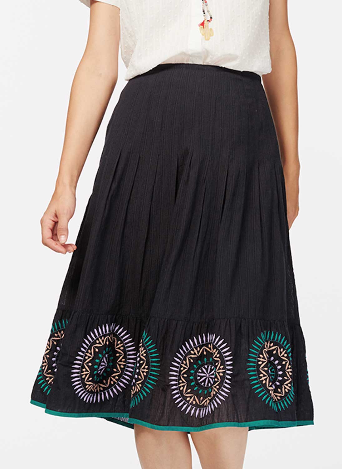 Embroidered Cotton Skirt Anthracite