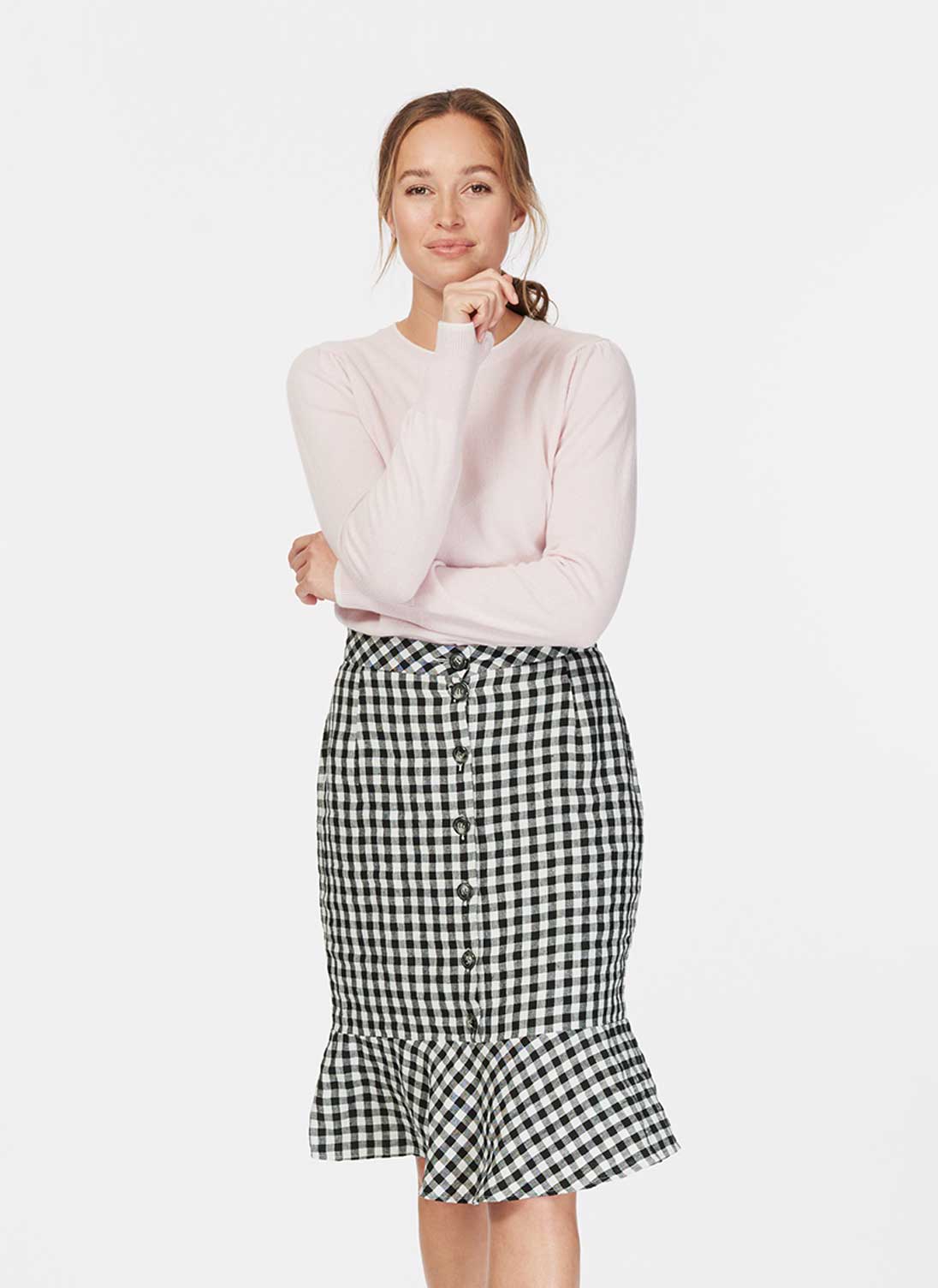 Gingham Linen Peplum Skirt Monochrome