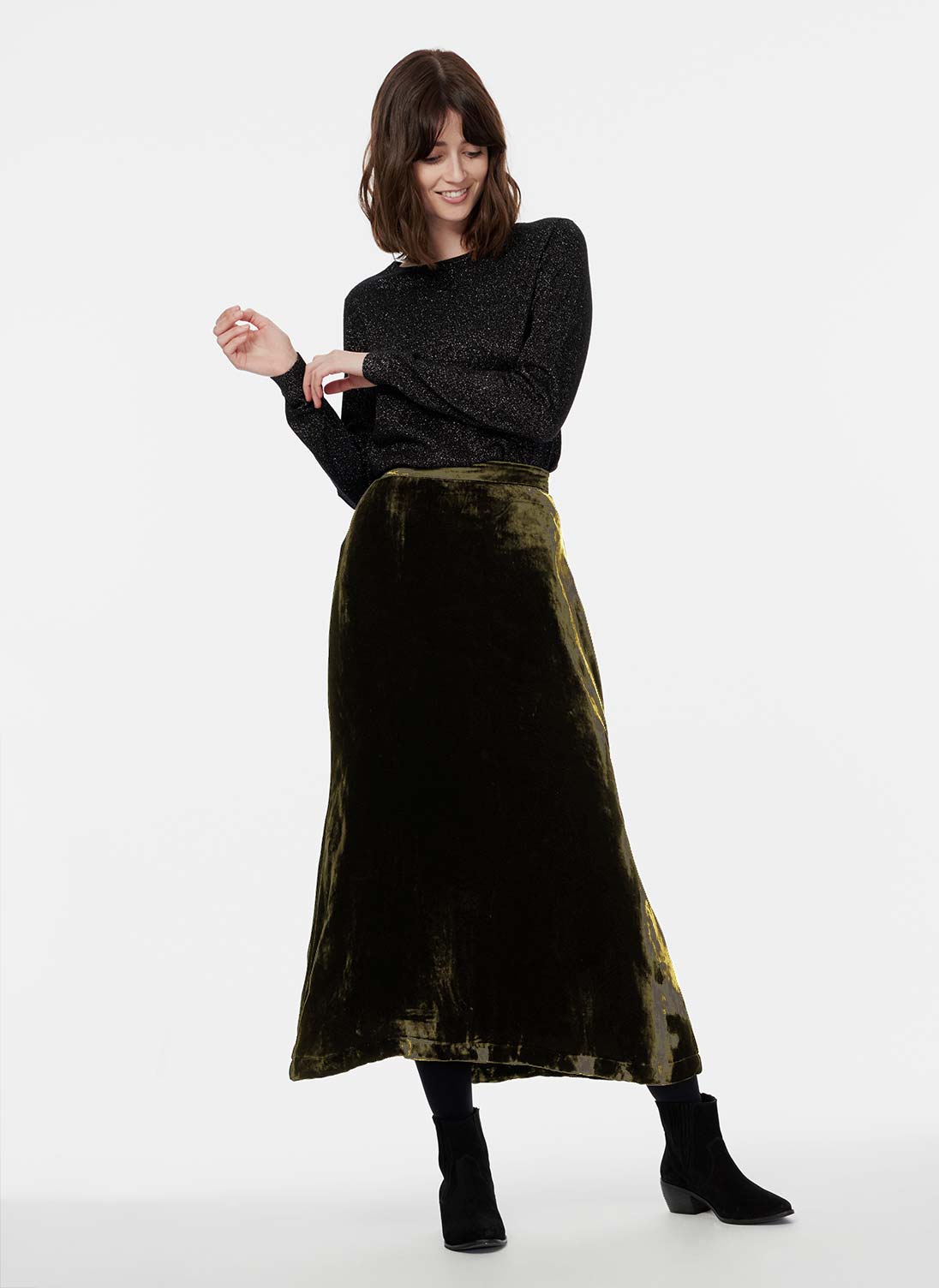 Silk Velvet Skirt Khaki