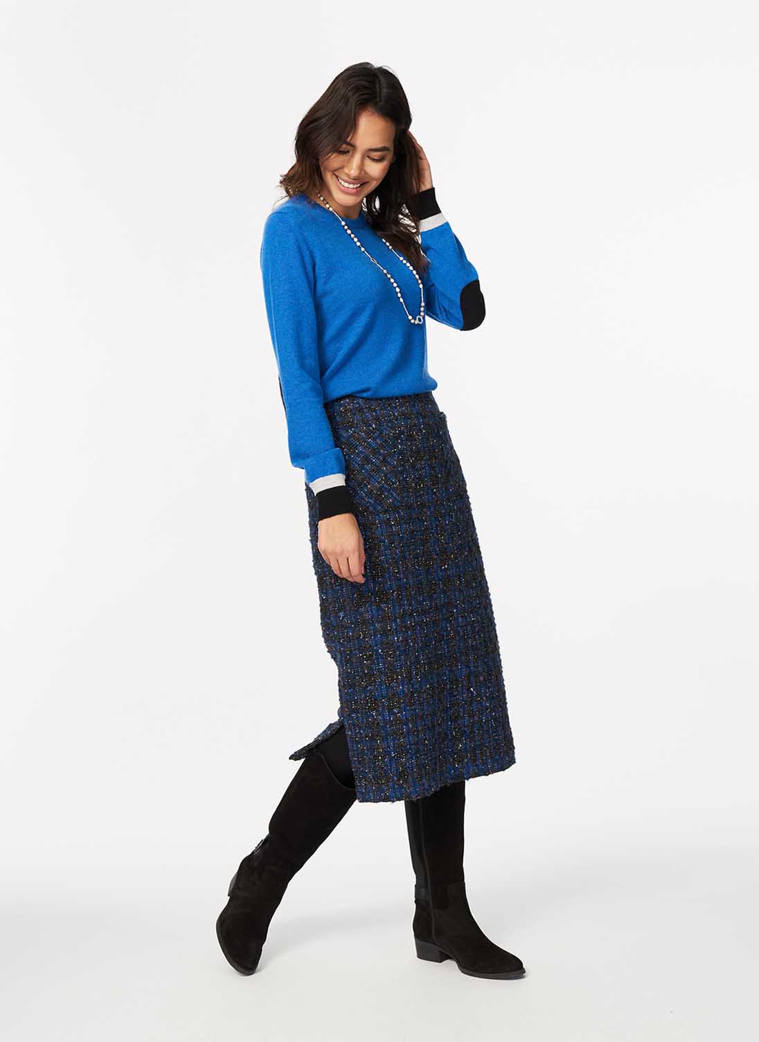 Scottish Tweed Pencil Skirt China blue & black