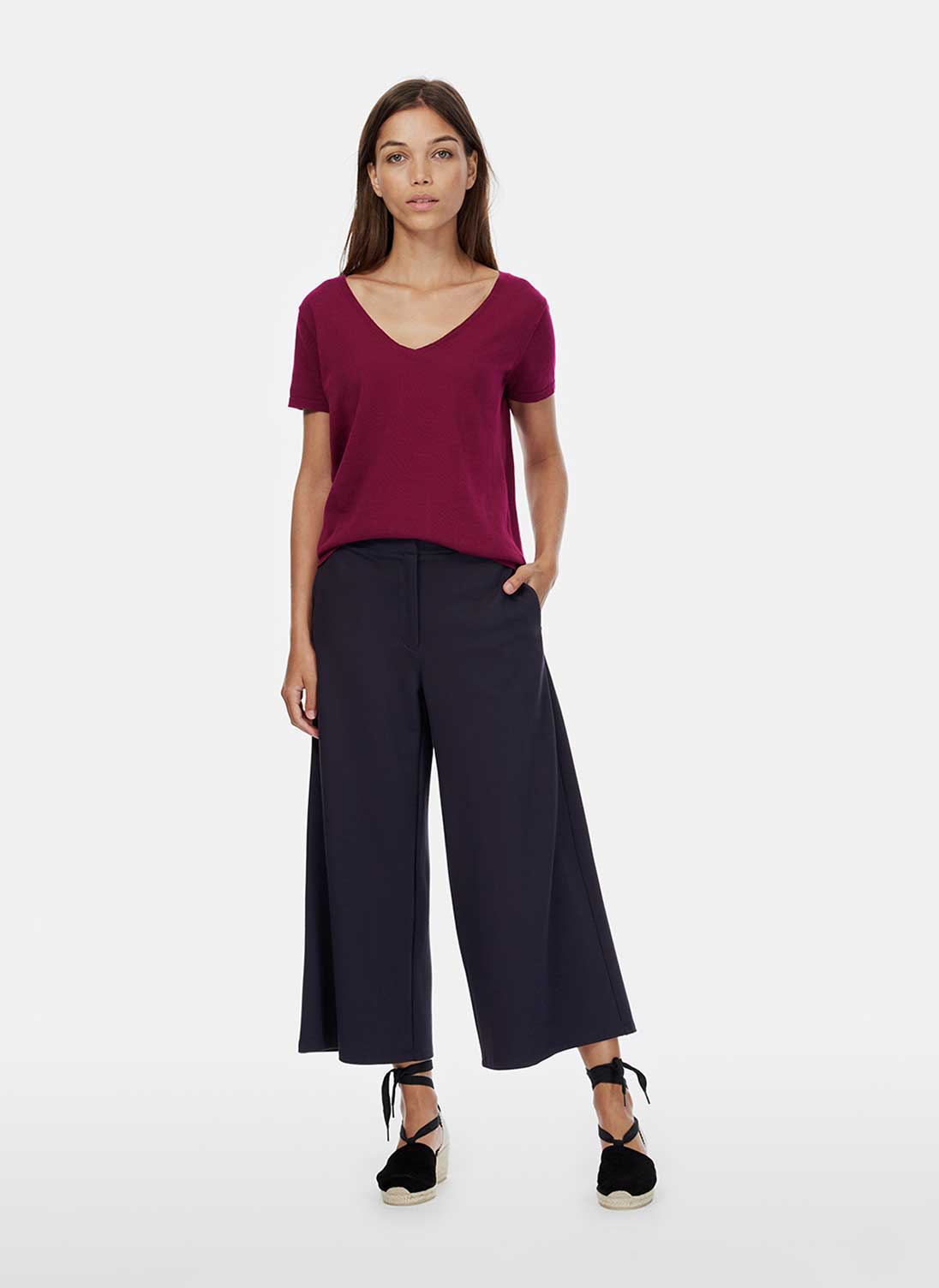 Tailored Jersey Cropped Trousers French Navy