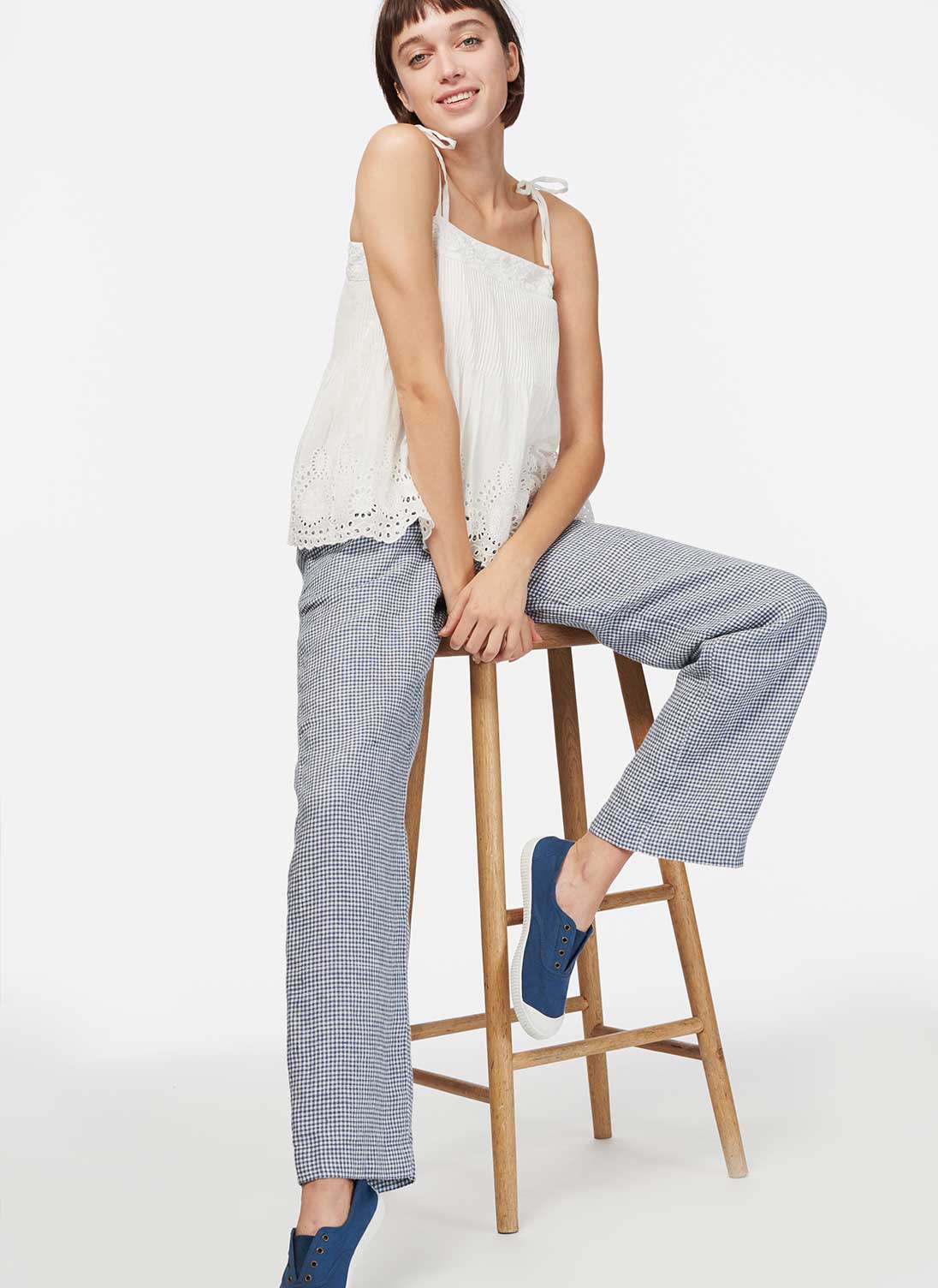 Gingham Linen Trousers Chambray & white