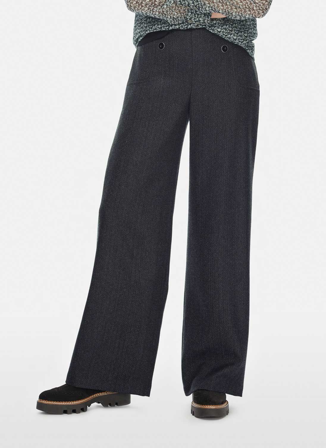 Tailored Wool Wide Leg Trousers Charcoal