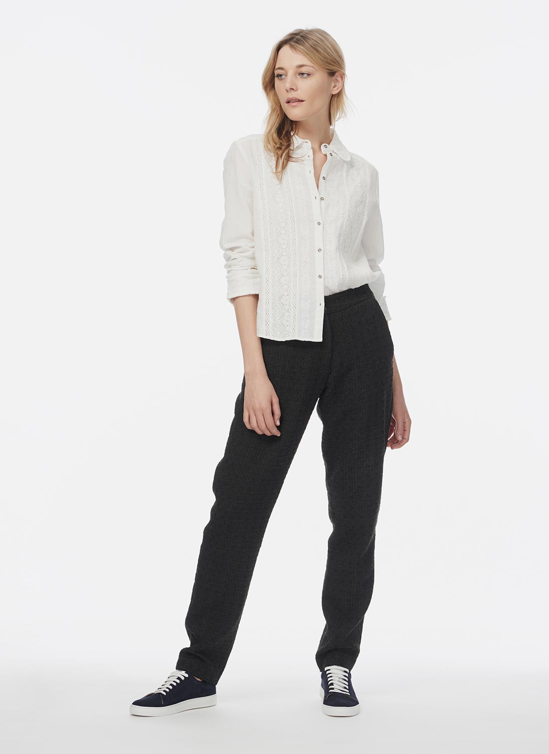 Tailored Textured Wool Trousers Charcoal