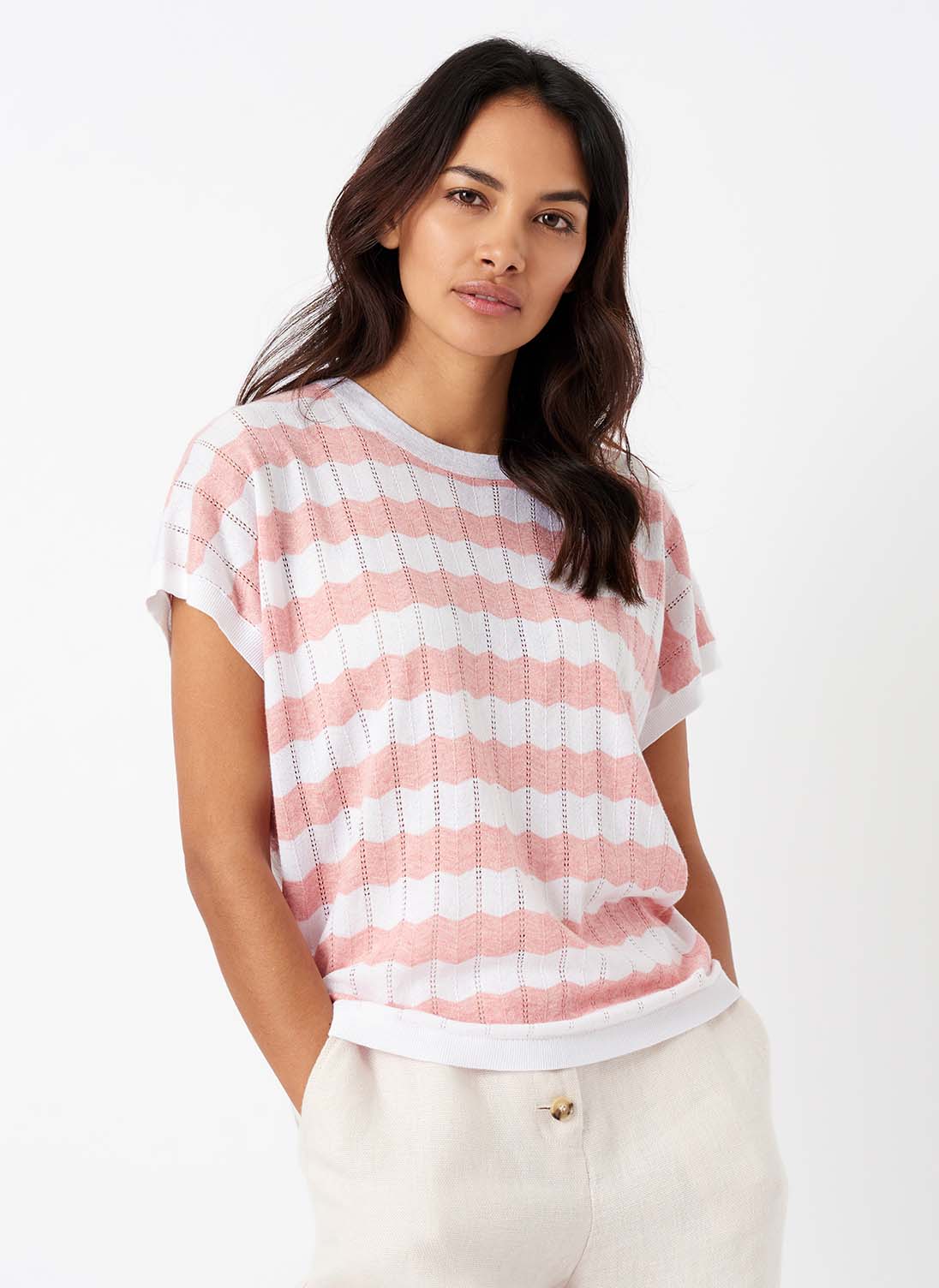 Cotton Knit Zig-Zag T-Shirt Shell