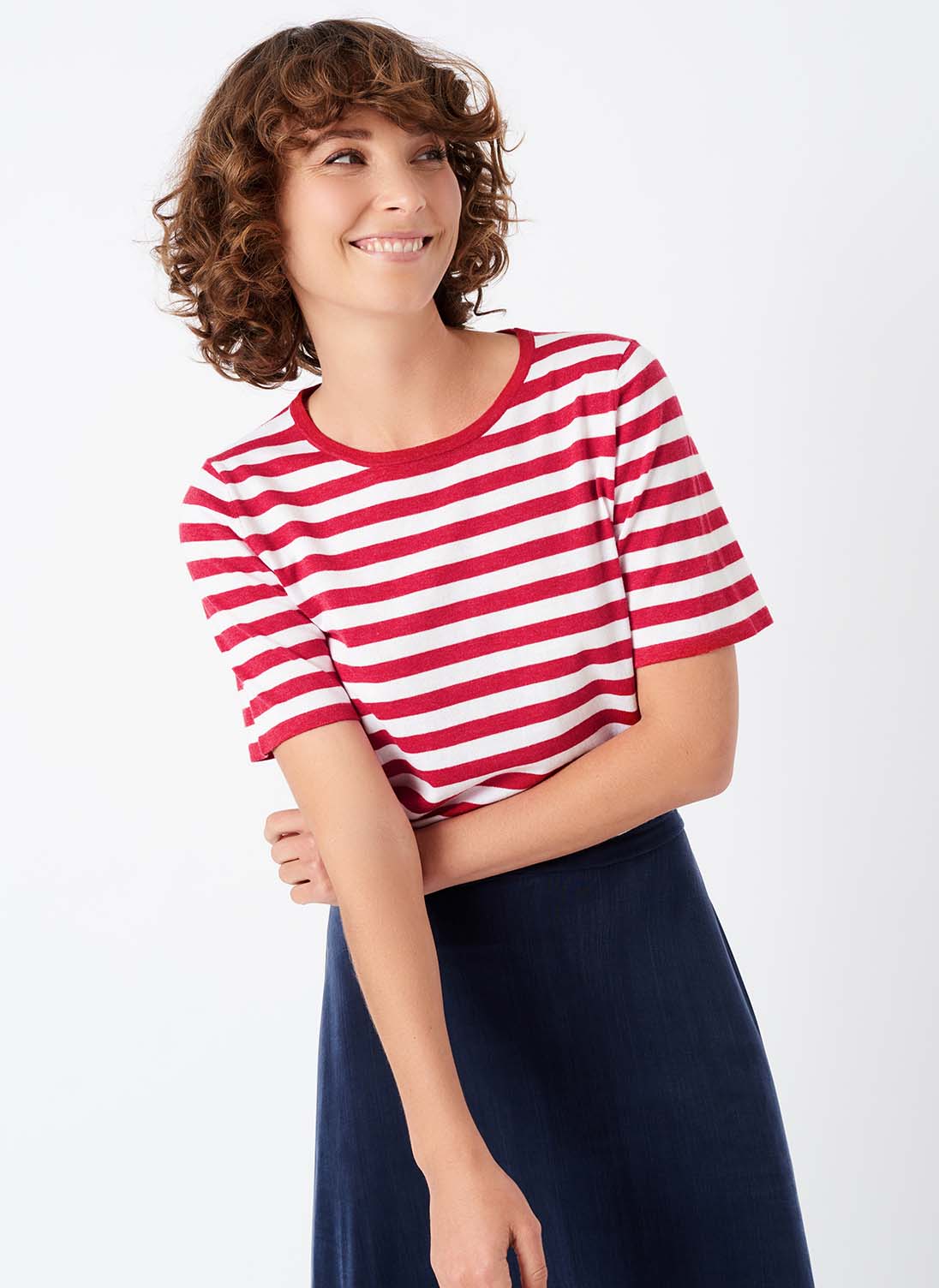 Cotton Knit Nautical Stripe T-Shirt Watermelon