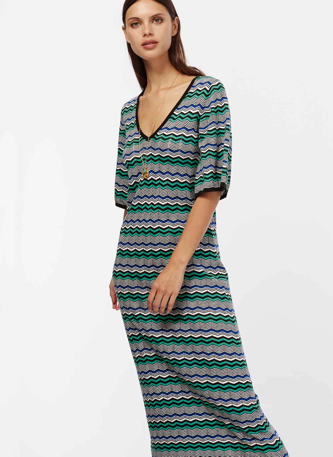 Cotton Knit Wave Stripe Dress Shale