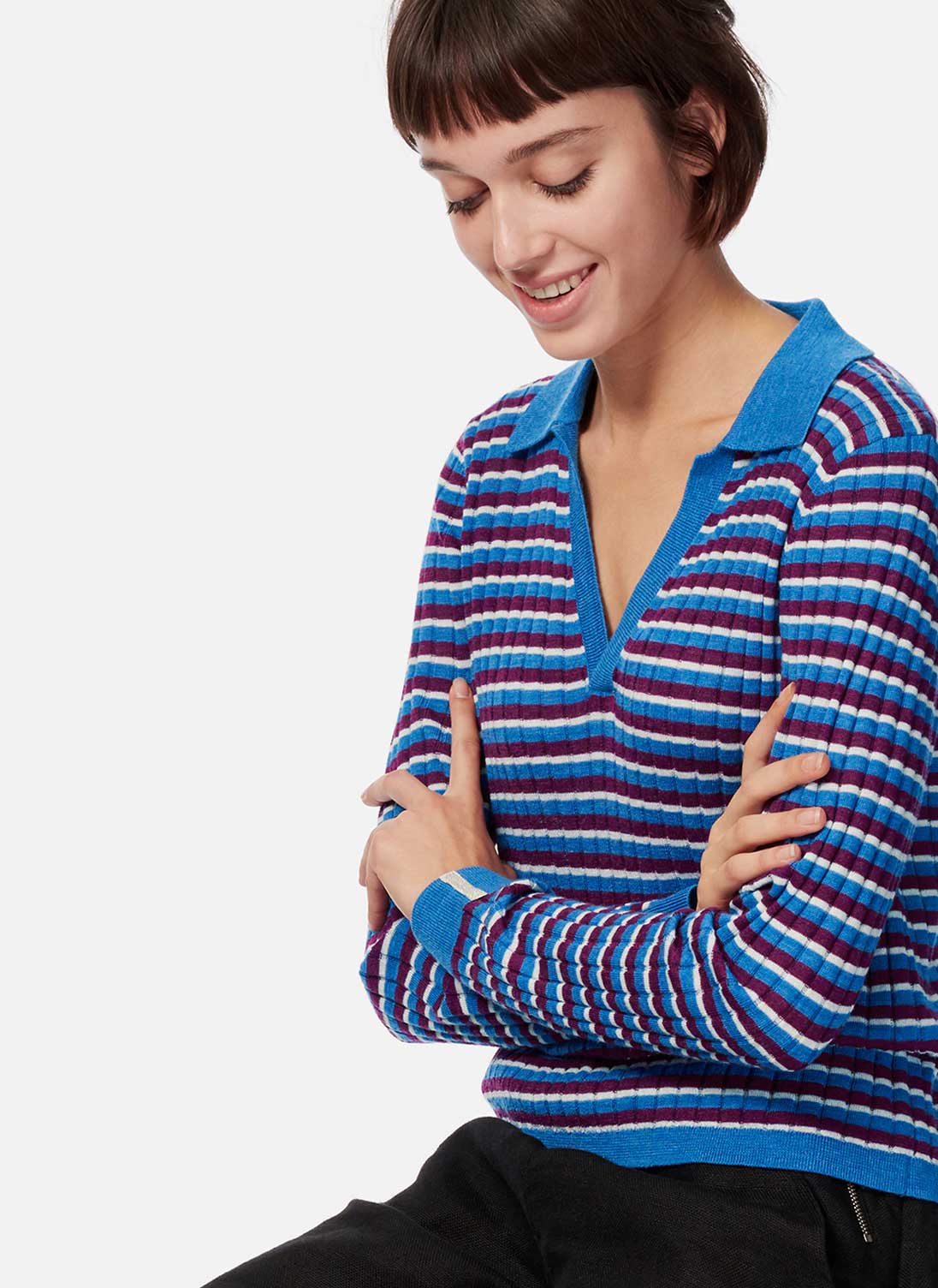 Merino Striped Polo Shirt Lapis
