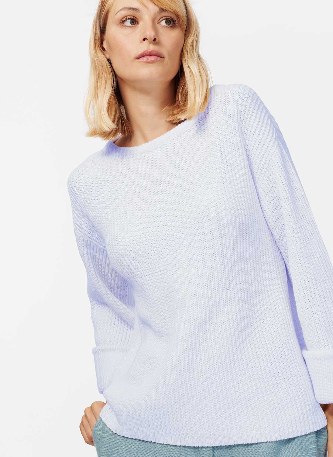 Cotton Knit Ribbed Jumper White