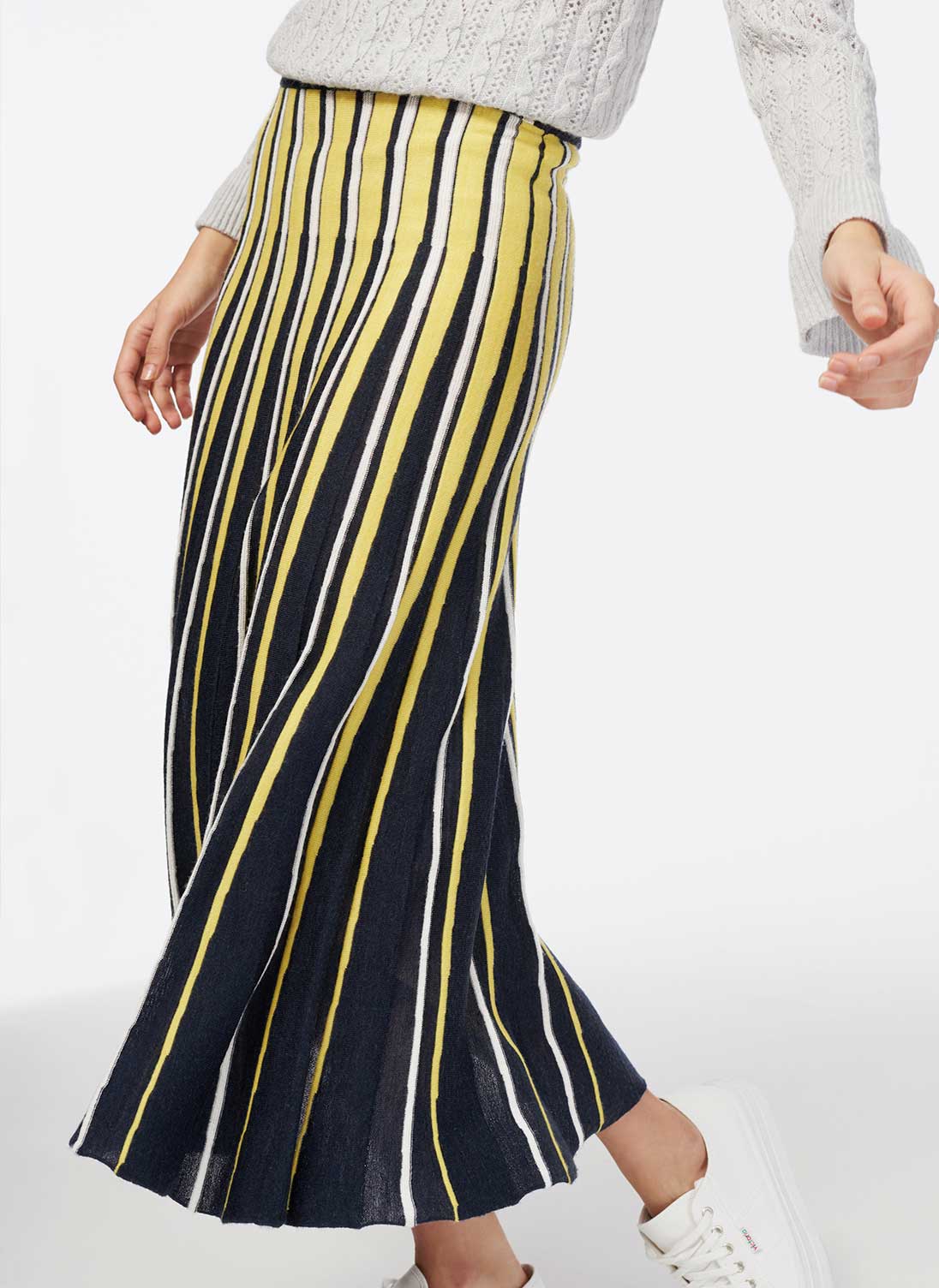 Merino Knit Stripe Skirt Ink & Mimosa