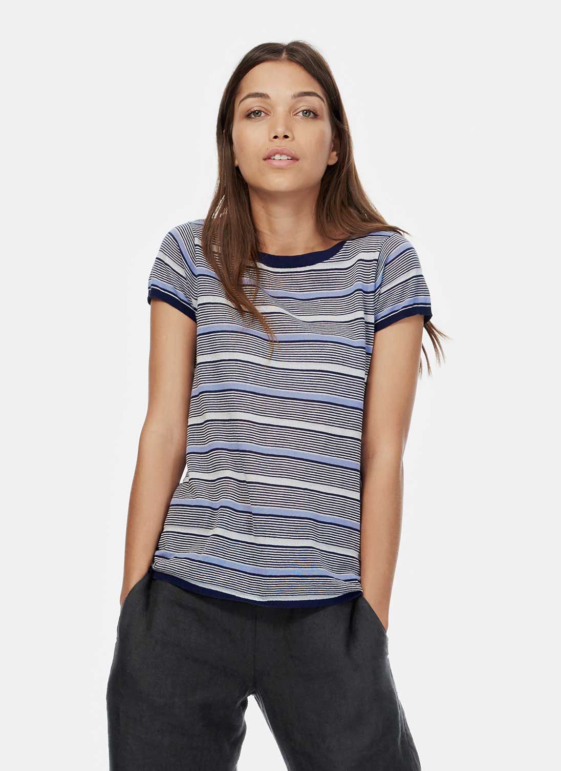 Cotton Metallic Stripe T-Shirt Navy stripe