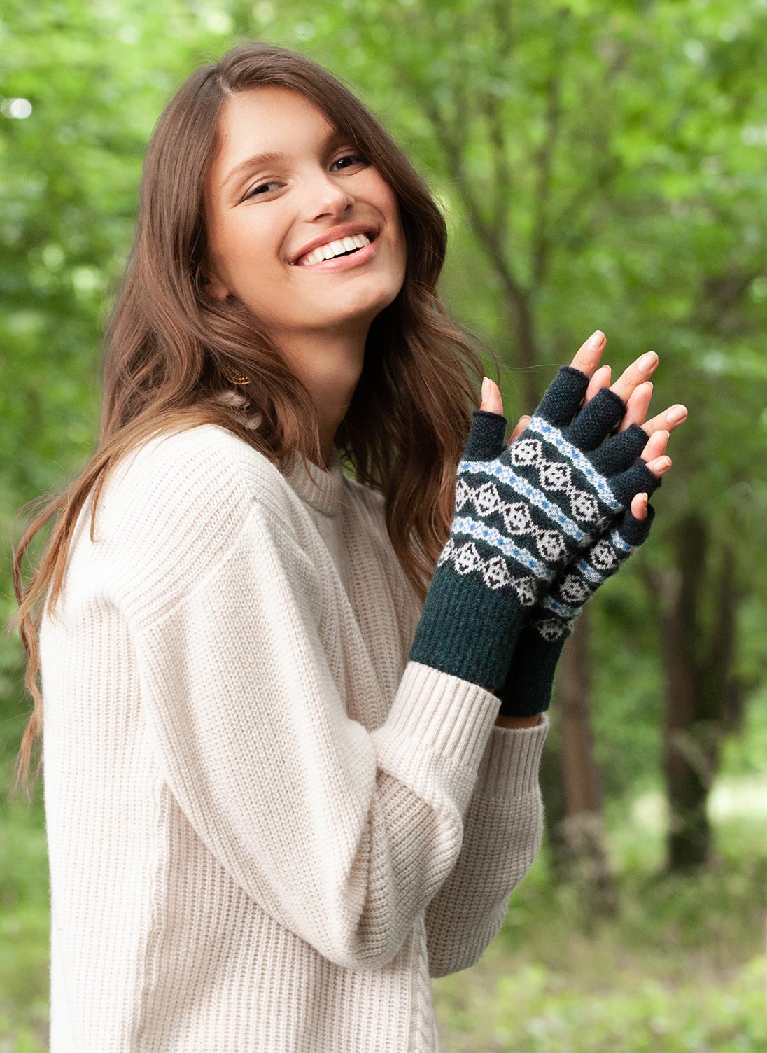 Women's Cashmere Fingerless Gloves Spruce