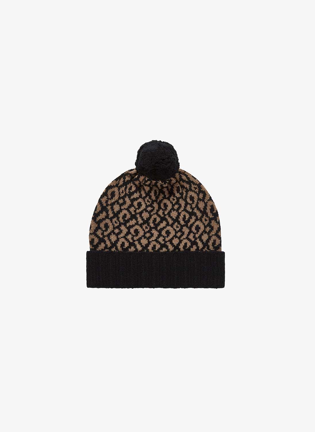 Cashmere Leopard Hat Black & Caramel