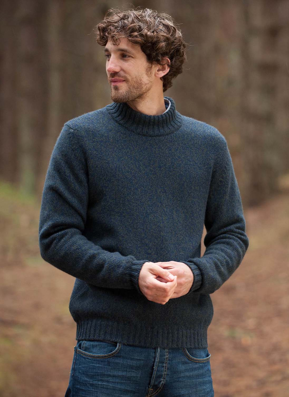 Cashmere Marl Funnel Neck Jumper French navy & pine