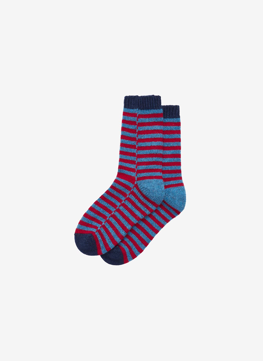 Cashmere Stripy Socks Ocean & redcurrant