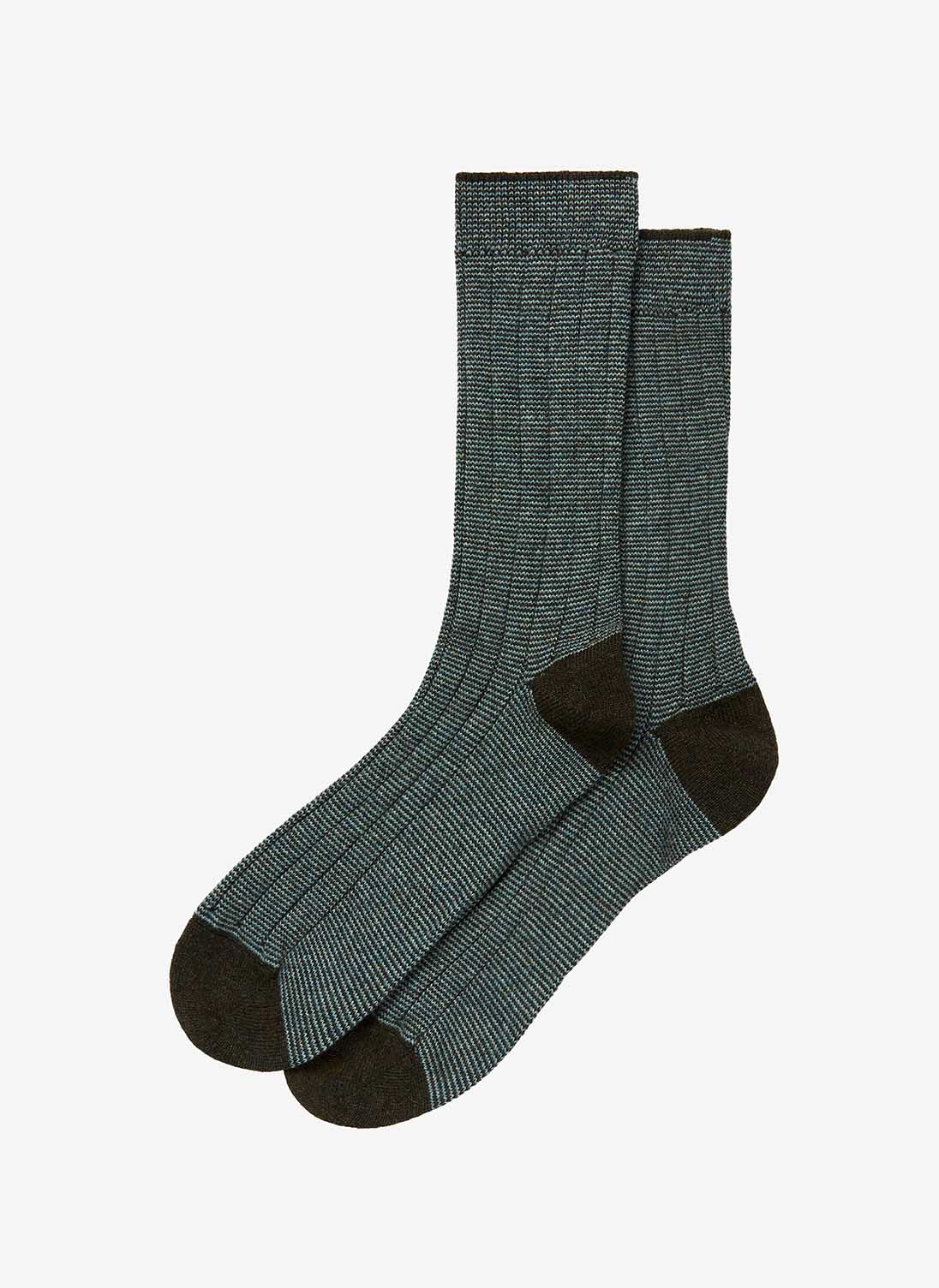Men's Cashmere Stripy Socks Forest & green lovat