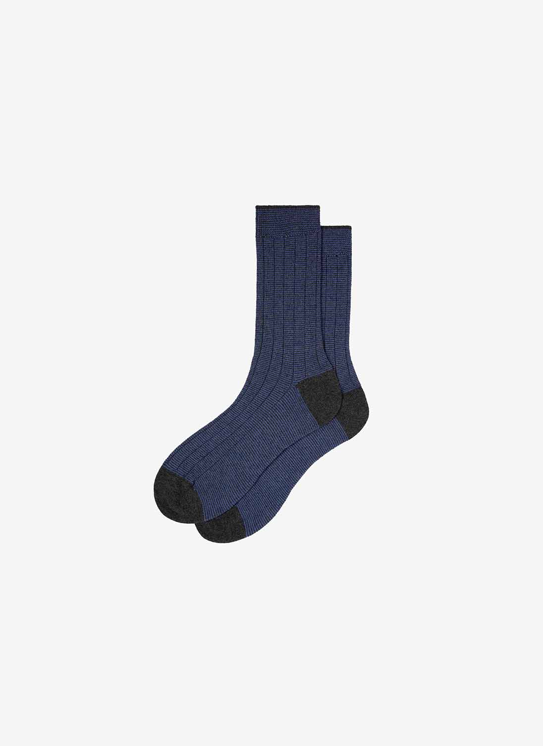 Men's Cashmere Stripy Socks Charcoal & china blue