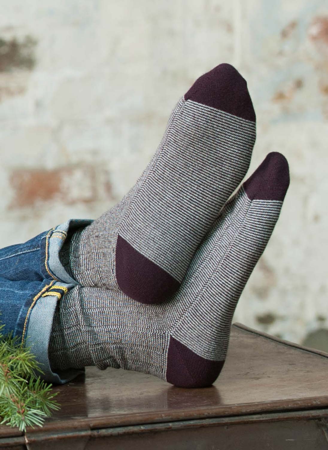 Men's Cashmere Stripy Socks Fig & moonlight