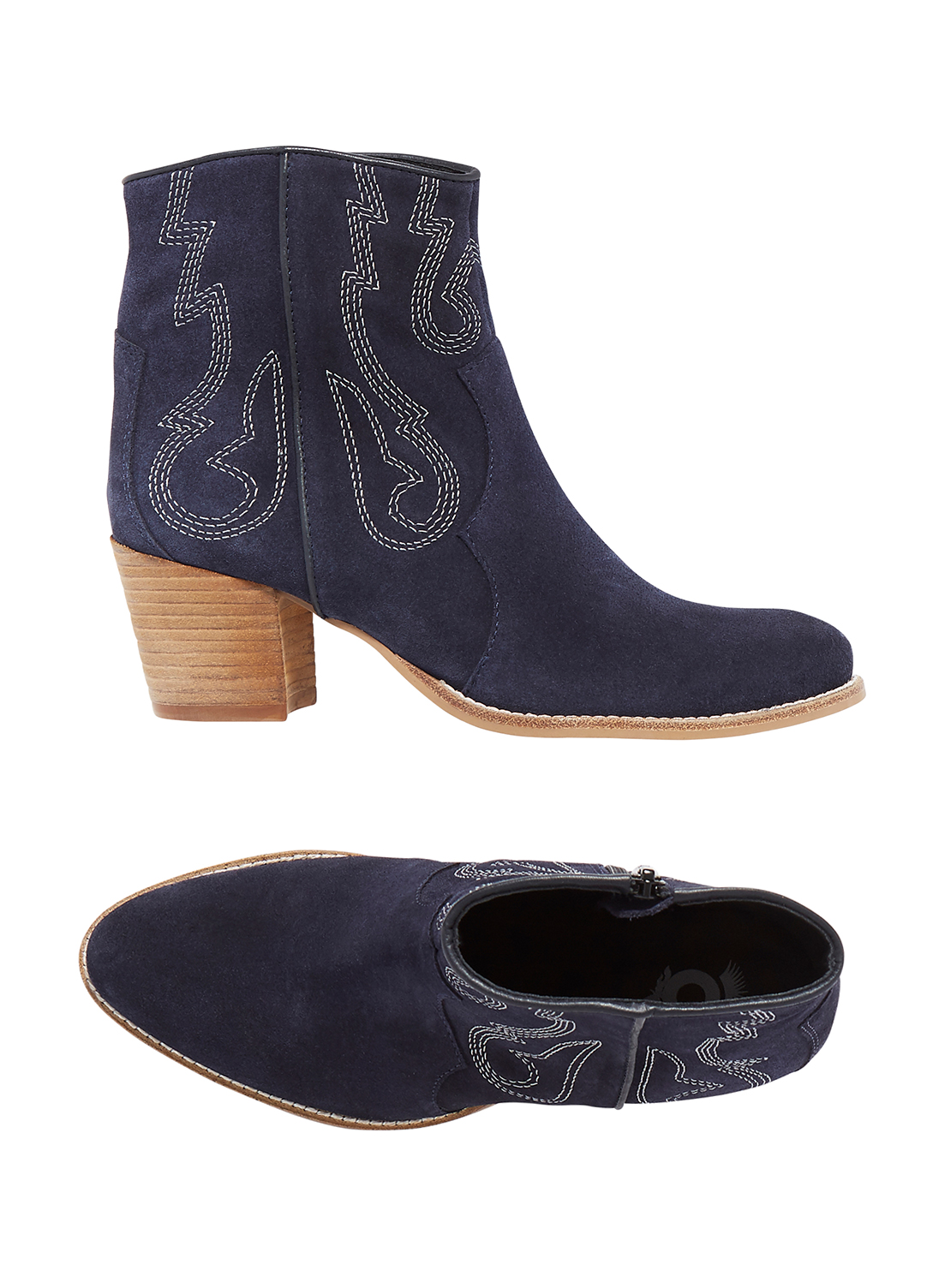 Suede Folk Ankle Boots Midnight