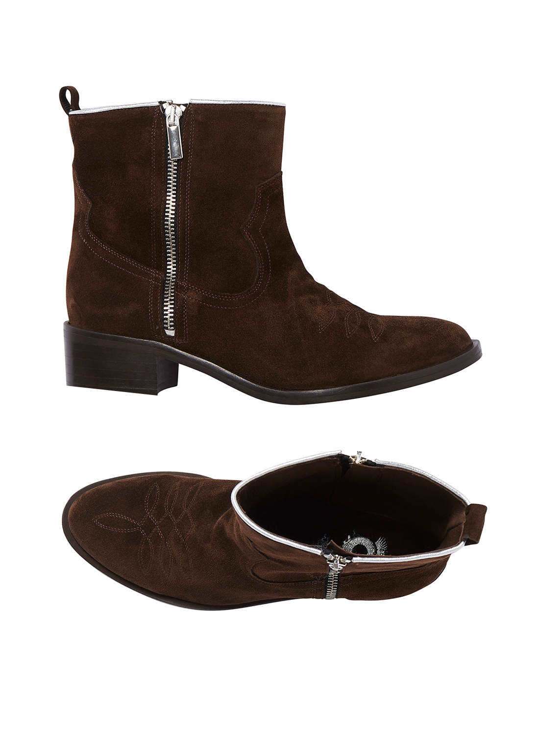Suede Cowboy Ankle Boots Chocolate Brown