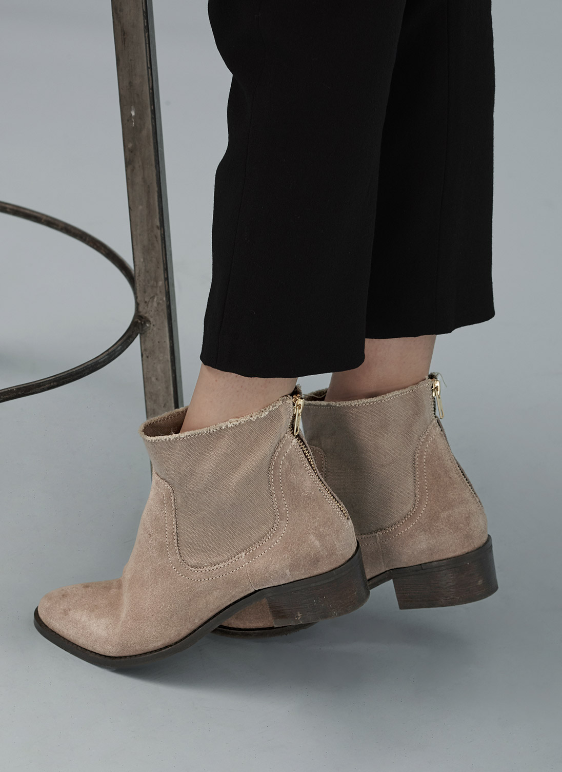 Suede & Canvas Ankle Boots Stone