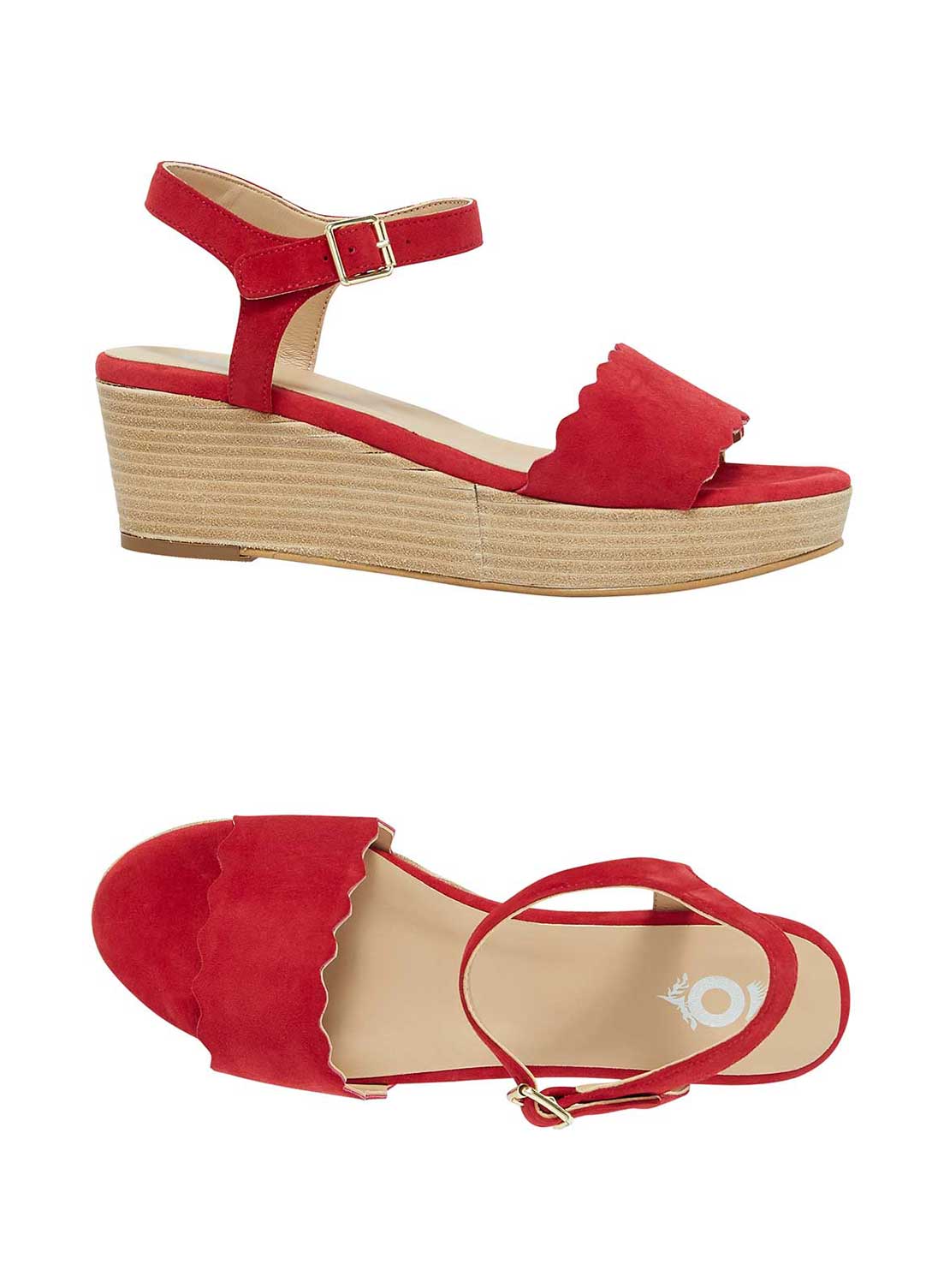 Scalloped Wedge Sandals Crimson