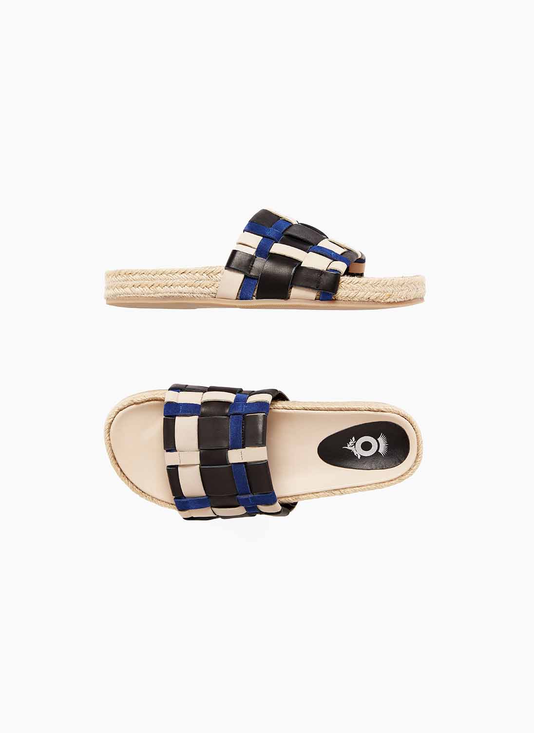Woven Leather & Suede Slider Black & Navy