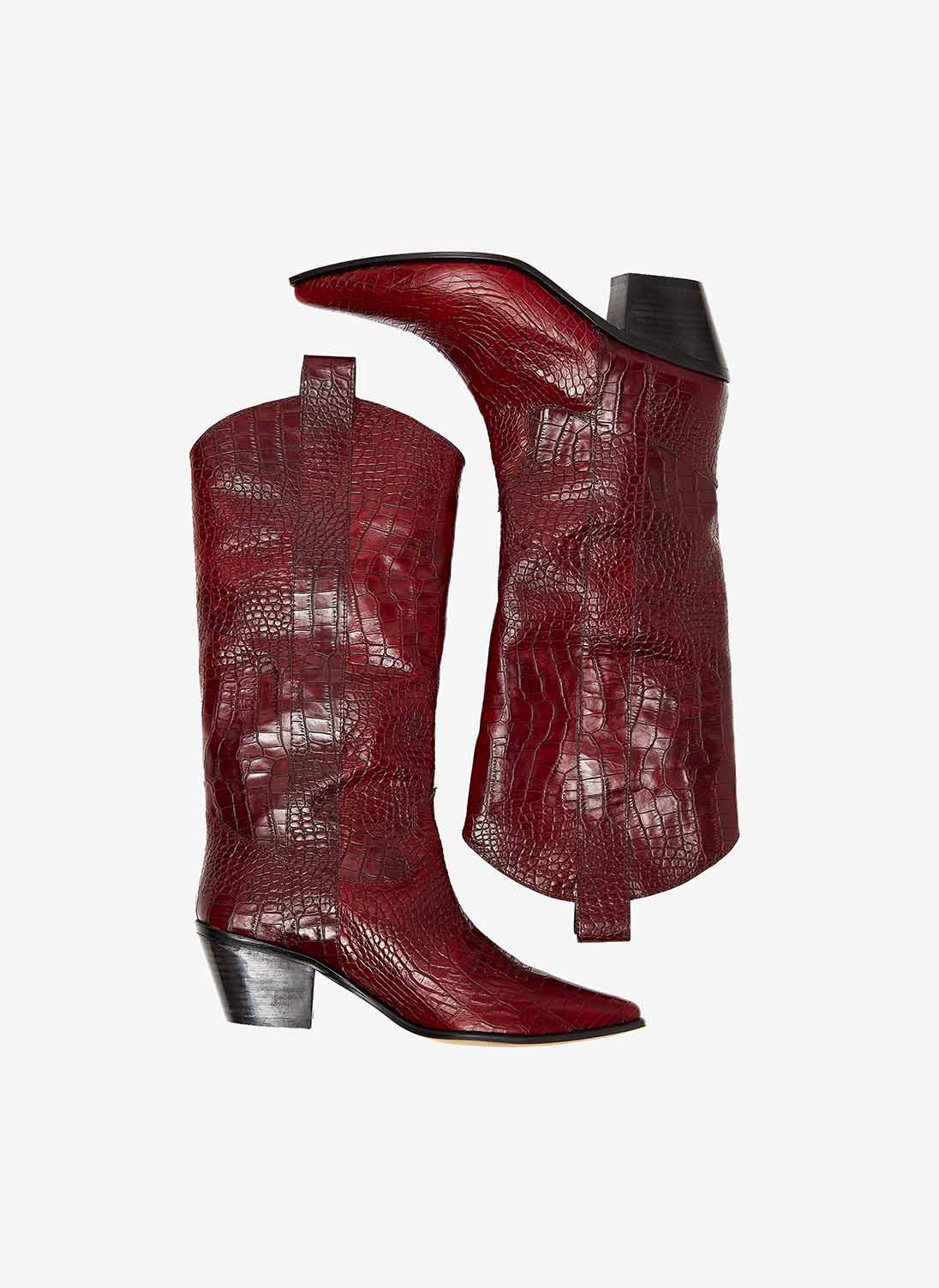 Textured Leather Cowboy Boots Oxblood