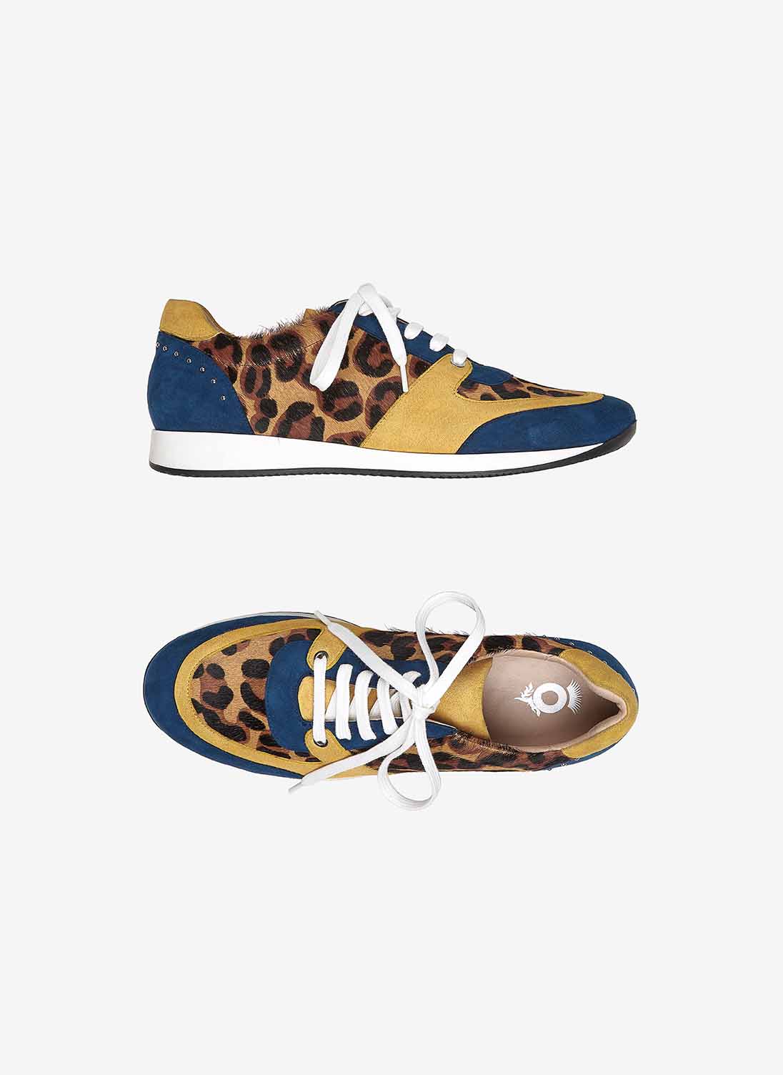 Leopard Suede Trainers Teal & Ochre