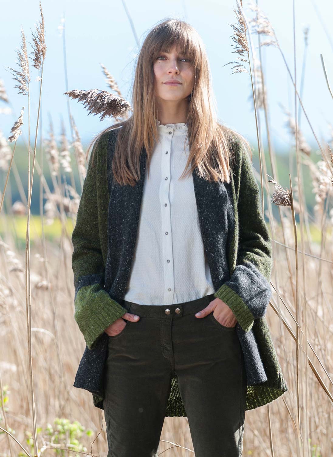 Donegal Wool Colour Block Cardigan Olive