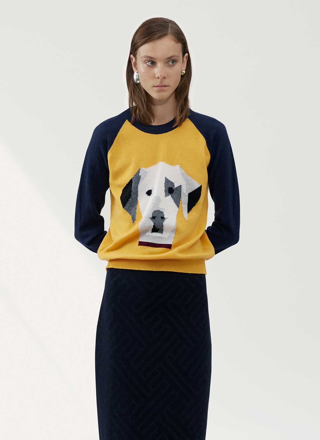 Cashmere Dalmatian Jumper French navy & mustard