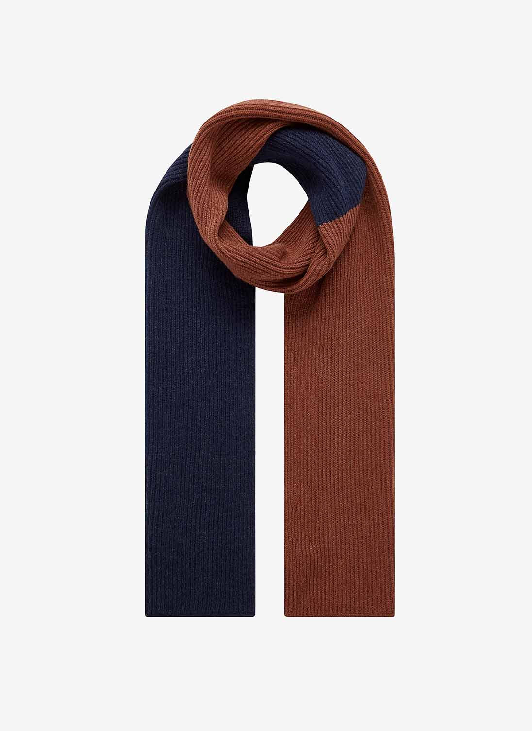 Cashmere Colour Block Scarf French Navy & Rust