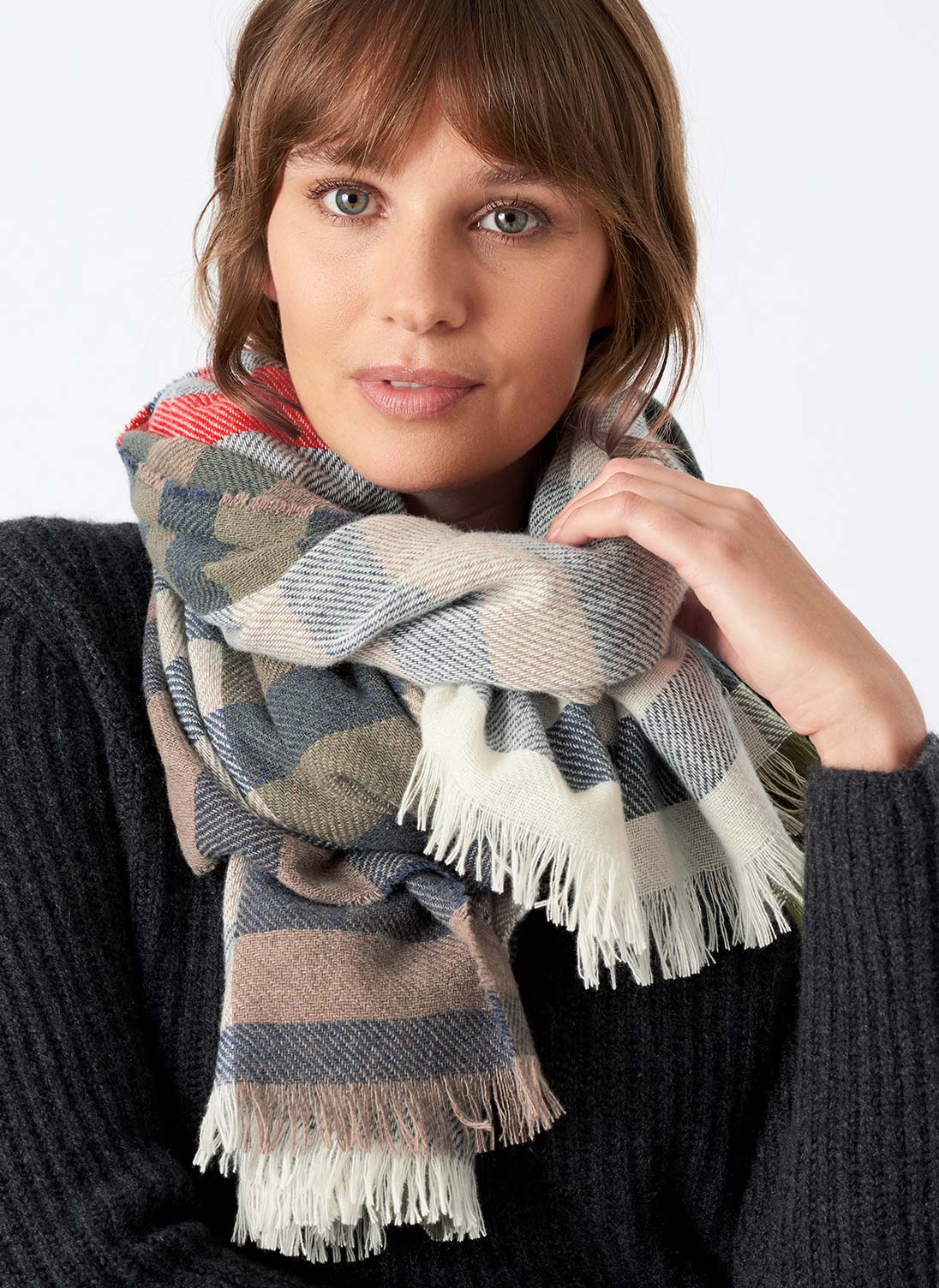 Cashmere Colour Block Stole French navy & otter