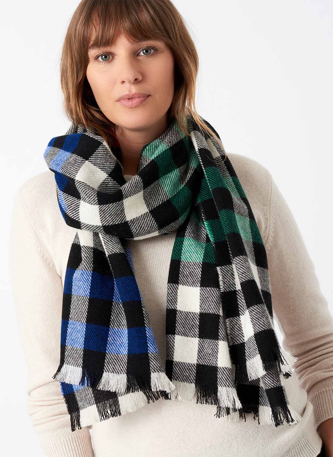 Cashmere Gingham Stole Patchwork