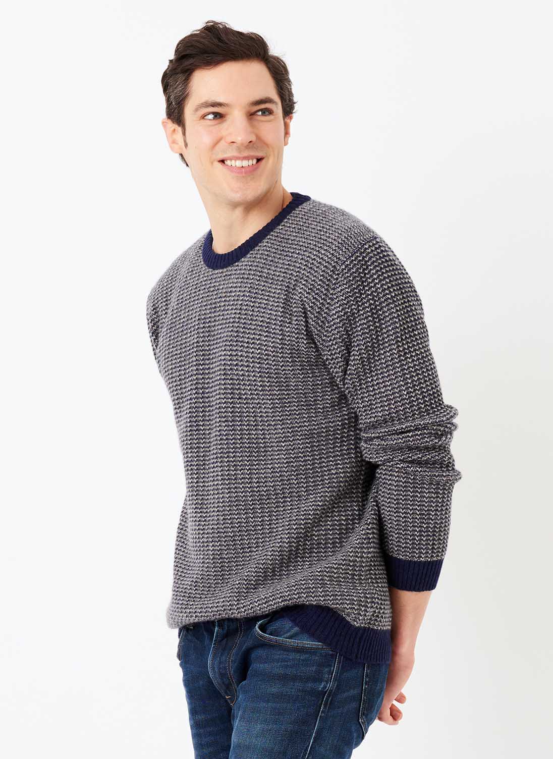 Cashmere Two Tone Textured Jumper French navy & fossil